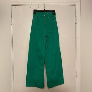 H&M Green High-Waisted Wide Leg Jeans